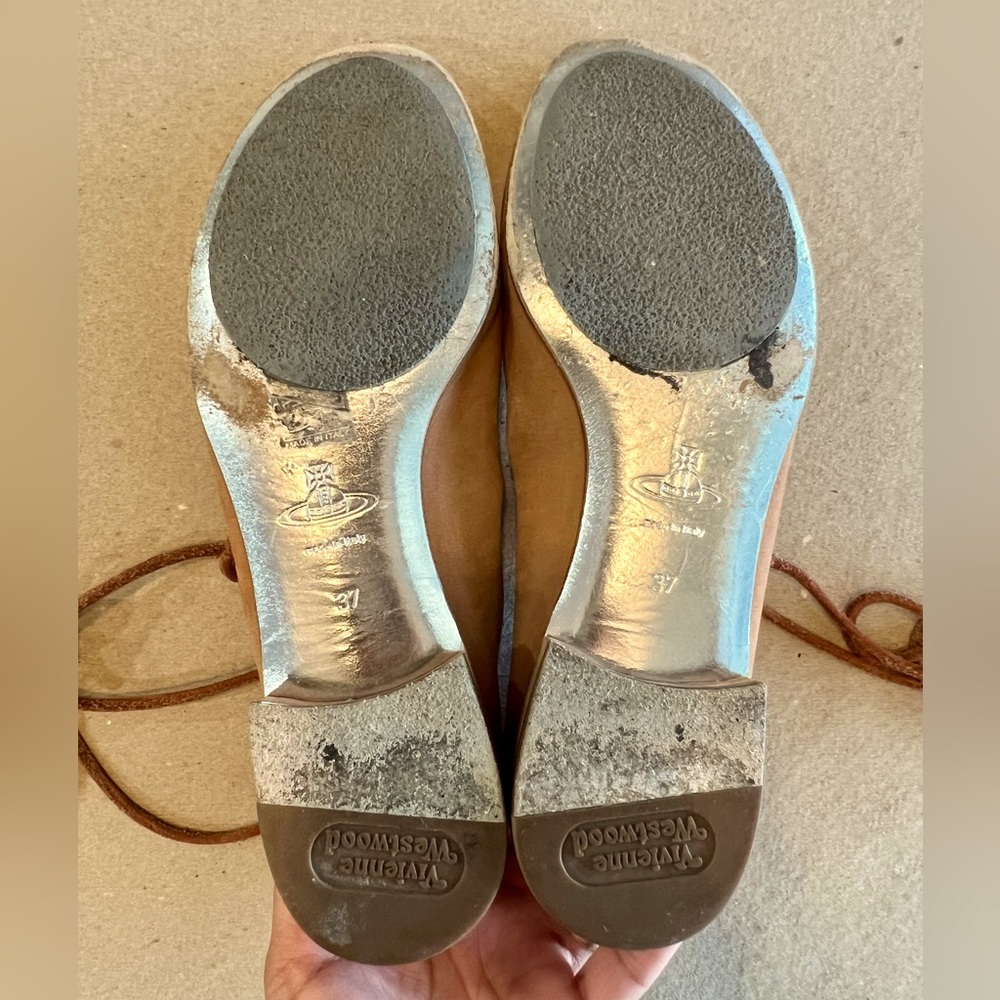 Vivienne Westwood tan leather cut-out lace up sandals - Picture 6 of 8